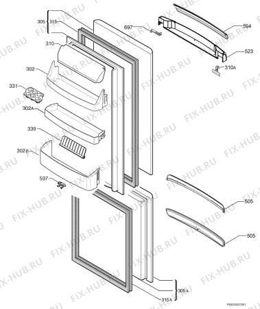 Взрыв-схема холодильника Electrolux ERB29301X - Схема узла Door 003